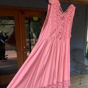 Boho pink/coral lace dress